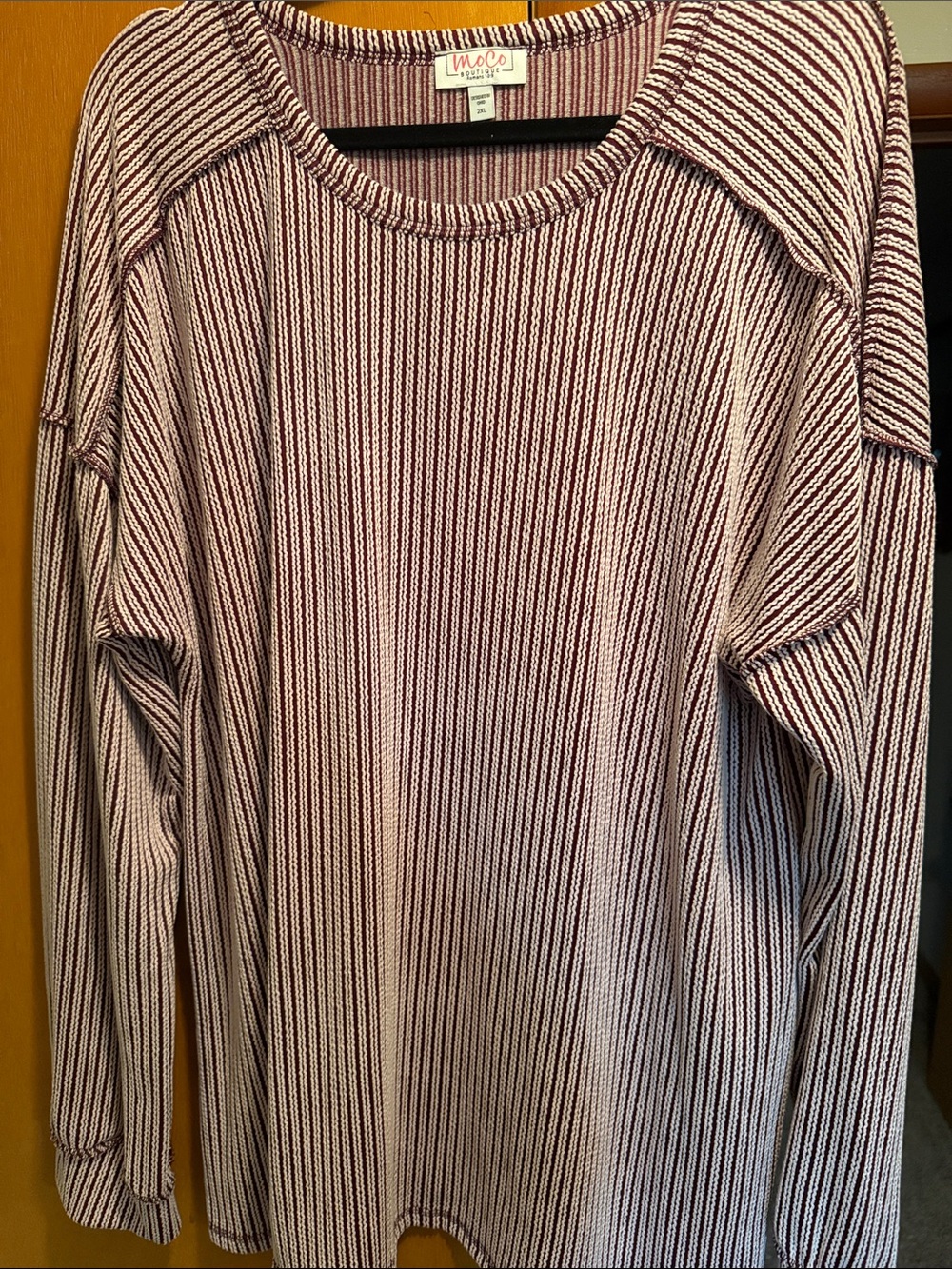 Burgundy Ribbed Striped Long Sleeve Top